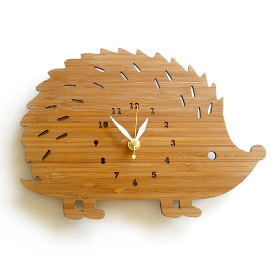 Natural Bamboo Hedgehog Children Room Wall Clock