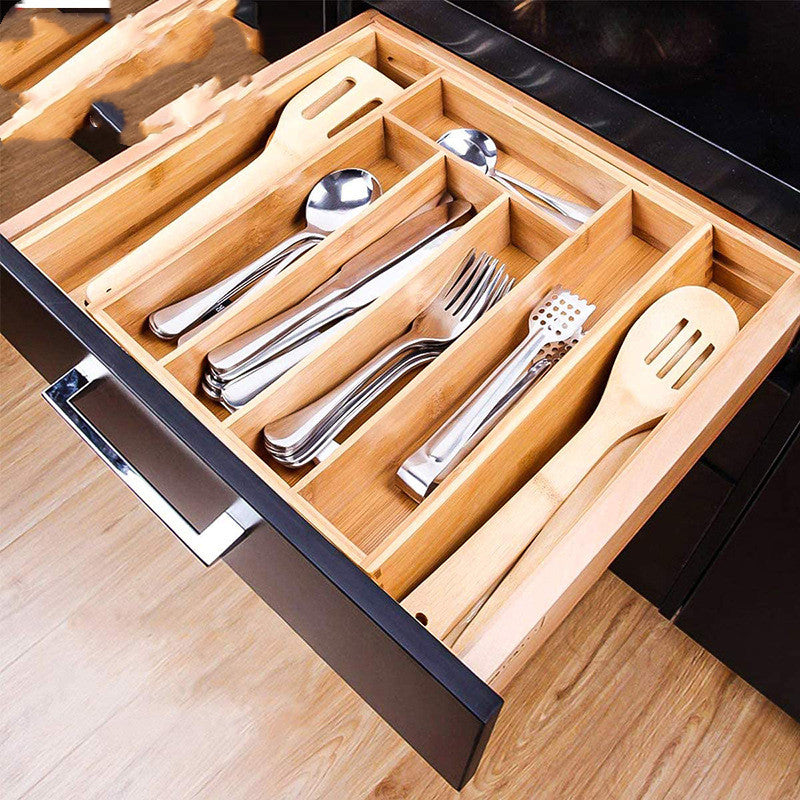Bamboo retractable knife box drawer