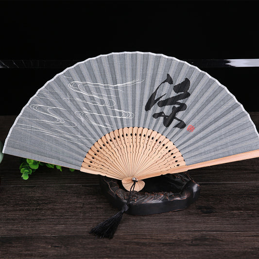 Japanese Style Folding Fan With Bamboo Handle