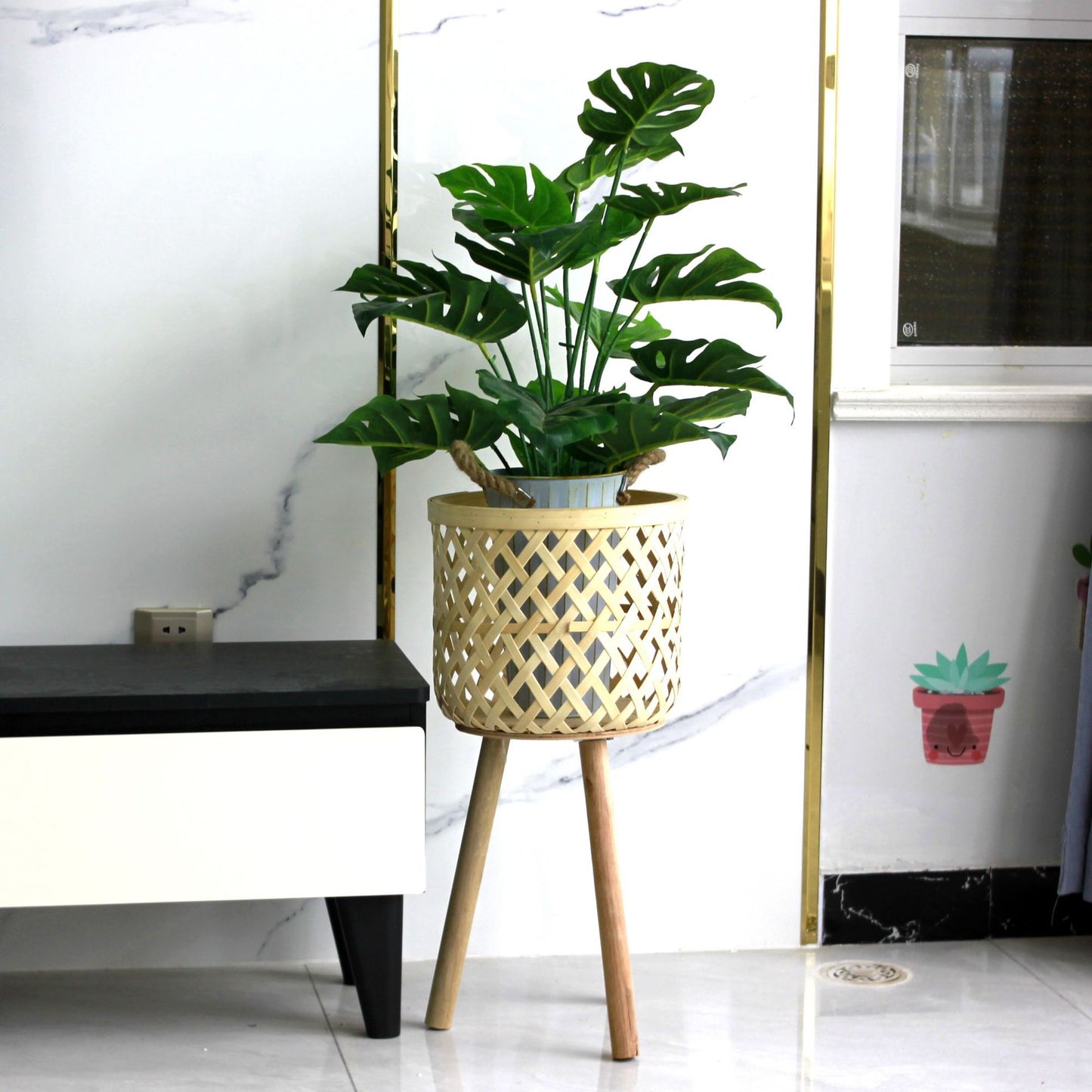 Bamboo Woven Living Room Floor Flower Stand
