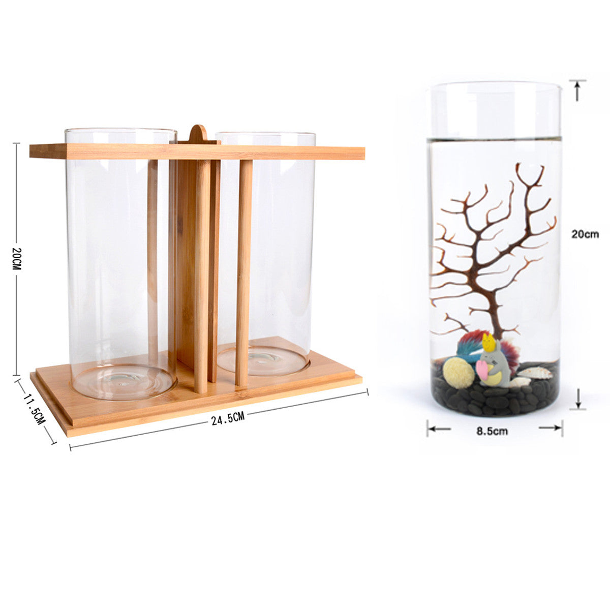 Bamboo wood ecological desktop mini fish tank