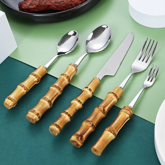 Natural Bamboo Handle Tableware Western Steak Knife