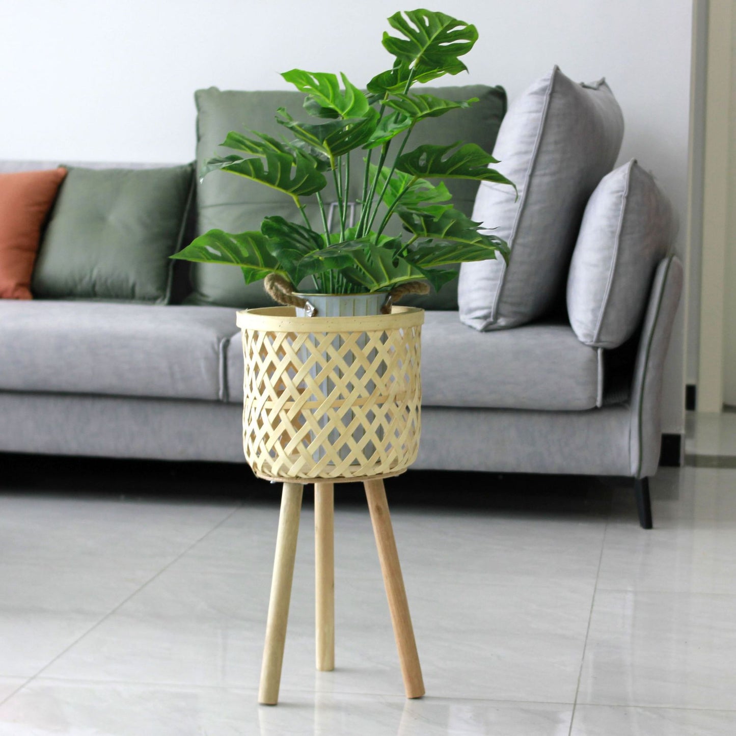 Bamboo Woven Living Room Floor Flower Stand