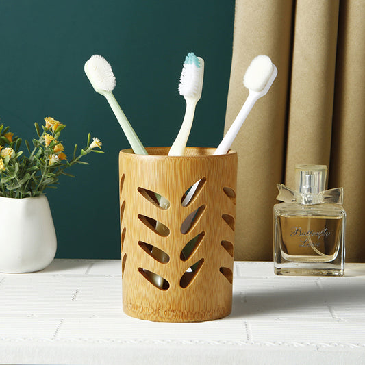 Nordic Creative Natural Bamboo Wood Hollow Toothbrush Cup